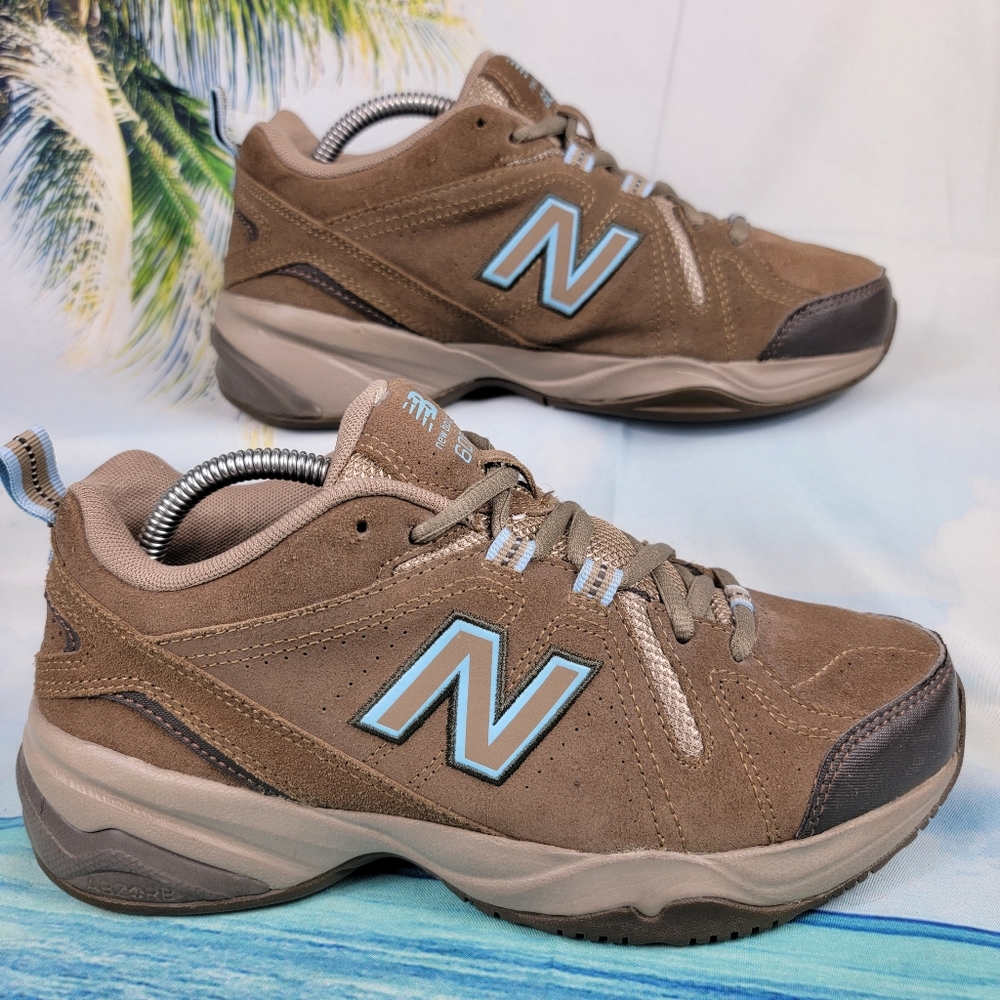 New Balance Brown Suede Athletic Sneakers with Light Blue Accent - Picture 2 of 9